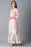 W For Woman Light Pink Floral Printed Cotton Regular Kurta With Sequins Pink Xl