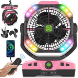 RUNTOP Oscillation Camping Fan with LED Lantern, 20000mAh Rechargeable Battery Operated Outdoor Tent Fan w/Hanging Hook, Remote