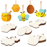 Tmflexe Bee 30Pcs Unfinished Wooden Gift 5 Style Ornaments DIY Craft Present Paintable Blank Natural Bee Honeycome Jar Cutouts H