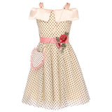 Cutecumber Girls Satin & Net Polka Dot Printed Fit & Flared Cold Shoulder Dress With A Sling Bag.Cc7171DCream