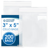 Spartan Industrial - 3 X 5 (200 Count) Crystal Clear Resealable Cello Poly Bags for Jewelry, Treats, Party Favors - Self Seal &