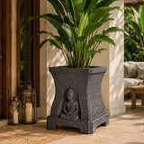 Go Hooked Buddha Planter Pot 24 Inch | Large Square Stone Look Plant Pot With Serene Buddha Relief, Inspirational Side Quotes, R