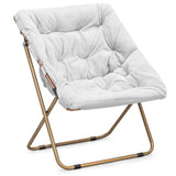 MoNiBloom Square Folding Faux Fur Saucer Chair for Bedroom Living Room Dorm Garden Courtyard Foldable Metal Frame Oversized Larg