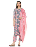 Gosriki Women'S Cotton Blend Printed Straight Kurta With Pant & Dupatta (Rinki Grey_Xxl-Go_Grey_Xx-Large),Grey,2,B0B42M1XPT