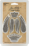 Tim Holtz Ideaology Metal Regal Adornments, 10 Charms per Pack, Various Sizes, Antique Nickel Finish, TH92903