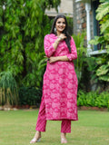 Anni Designer Women'S Cotton Blend Straight Printed Kurta With Pant (Chandar Pink_Xl_Pink_X-Large),Pink,XL,,,