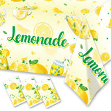 3Pcs Lemonade Table Cloth-Yellow Lemon Theme Disposable Plastic Table Covers Fruit Summer Lemonade Stand Decoration Lemon Rectan