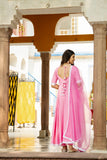 Gosriki Women'S Rayon Blend Anarkali Solid Kurta With Pant & Dupatta (Tiesta Baby Pink-Gs_S_Baby Pink_Small),Baby Pink,,B0DD78KLQB