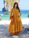 Gosriki Women'S Rayon Viscose Anarkali Printed Kurta With Palazzo & Dupatta (Sinners Yellow-Gs_M_Yellow_Medium),Yellow,,B0DX28Q35F