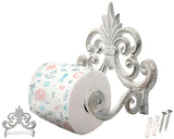Fleur De Lis Cast Iron Toilet Paper Roll Holder - Cast Iron Wall Mounted Toilet Tissue Holder - European Vintage Design - 6.75 x