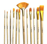Arora 12Pc Mix Variety Artist Paint Brush Set With Raw Wooden Handle Handmade Professional Brushes For Acrylic, Watercolor & G