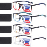 BLOEXCLU 4 Pack Progressive Multifocus Reading Glasses for Men Women TR90 Sports Style Anti-Blue Light Computer Readers (Red & B