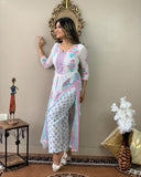 Anni Designer Women'S Cotton Blend Printed Straight Kurta With Pant (Pupet White_Xxl_White_Xx-Large),White,2XL,Cotton Blend,Regular,Pants