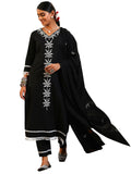Libas Womens Embroidered Cotton Straight Kurta With Trousers And Dupatta
