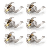 Gobrico 6 Pack Privacy Satin Nickel Door Lever Handles, Interior Wave Knobs Without Key for Bedroom&Bathroom, Reversible for Rig