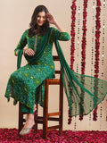 Anni Designer Women'S Rayon Blend Straight Bandhej Printed Kurta With Pant & Dupatta (Turae Green-Vks02_5Xl_Green_Xxxxx-Large),Green,5XL,,,