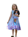 Bow Dream Girl Dress and Matching American Girl Doll Clothes Accessoriess Rainbow Mermaid Unicorn Size 140