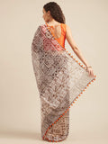 Womanista Womens Poly Georgette Saree With Pom (Ti1425_Off White & Brown)