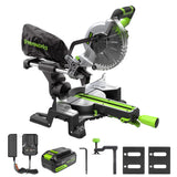 Greenworks 24V Brushless 7-1/4 Sliding Compound Miter Saw Kit, 4800RPM, Single Bevel 0-47, LED Cut Line, Dust Collection, 4.0Ah