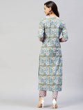 Anni Designer Women'S Cotton Blend Straight Printed Kurta With Pant (Nampati) Blue,Blue,S,Cotton Blend,Straight,Pants