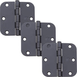 Stone Harbor Hardware 3-1/2 Ball-Bearing Door Hinges, 5/8 Radius Corner, Matte Black, 3-Pack