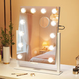 S'bagno Vanity Mirror with Lights, 12 Dimmable LED Bulbs, Detachable 10X Magnifying Mirror, Touch Control, USB Rechargeable, Tab