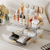 LAMU Makeup Organizer with Drawers, Bathroom Counter Organizers and Storage, Transparent Design Keeps Items Visible and Dust-Fre