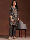 Libas Womens Printed Silk Blend Straight Kurta With Palazzos Blue S 36765O