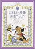 Janlynn 800469 14 Count Welcome Baby Boy Sampler Counted Cross Stitch Kit, 7Inch by 10Inch , White