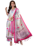 Gosriki Women'S Rayon Blend Straight Printed Kurta With Pant & Dupatta (Ziggi White-Vks01-Gs_M_White_Medium),White,,B0DM1VP2VX