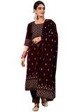 Libas Women'S Velvet Embroidered Kurta Set (36967_Burgundy