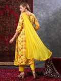 Gosriki Women'S Cotton Blend Printed Straight Kurta And Pant With Dupatta (Kaleping-Yellow-Gs_L_Yellow_Large),Yellow,,B0D6KSV9RD