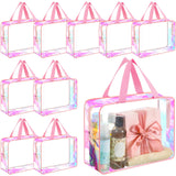 Sweetude 10 Pcs Large Clear Toiletry Bag Large Capacity Travel Iridescent Makeup Bag PVC Clear Plastic Tote Punch Cosmetic Cloth