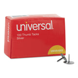 Universal 51002 Thumb Tacks, Steel, Silver, 5/16Inch , 100/Box