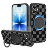 Fiyart Designed for iPhone 17 Case 2025 Checkered Ring Holder Kickstand Magnetic Bumper Compatible with MagSafe Camera Lens Prot