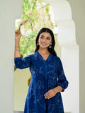 Anni Designer Women'S Rayon Blend Anarkali Printed Kurta With Pant (Marup Blue-Vks03_Xl_Blue_X-Large),Blue,XL,,,