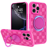 Fiyart Designed for iPhone 16 Pro Case Checkered Ring Holder Kickstand Magnetic Bumper Compatible with MagSafe Camera Lens Prote