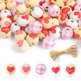 Wooden Beads for Crafts, 100pcs Fall Christmas Thanksgiving Beads, Buffalo Plaid Beads Fall Wooden Autumn Natural Round Spacer B