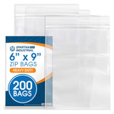 Spartan Industrial - 200 Count - 6X 9(4 Mil Heavy Duty) Thick Durable Clear Plastic Reclosable Zip Poly Bags with Reseal