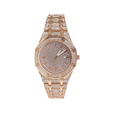 Haute Sauce Women'S Embellished Rose Gold Round Analog Dial With Rose Gold Stainless Steel Strap | Battery Power | Foldover Clos
