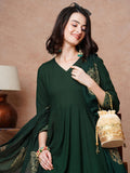 Anni Designer Women'S Rayon Blend Solid Anarkali Kurta With Pant & Dupatta (Magic-Green-Nb_M_Green_Medium),Green,M,,,