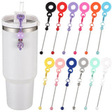 Sayglossy 12 Pcs Beadable Cup Charm Tumbler Straw Charm Blank Bar Compatible with Stanley DIY Beaded Straw Adapters Pendant Orna