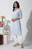 W For Woman Blue Festive Solid Cotton A-Line Kurta_24Few10508-221412_Xs