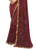 Satrani Womens Bandhani Printed & Lace Chiffon Saree With Blouse(2202Sr872_Maroon1)
