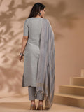Gosriki Women'S Rayon Blend Printed Straight Kurta With Pant & Dupatta (Nukad Grey-Nw-Gs_L_Grey_Large),Grey,,B0CYH73Y2T