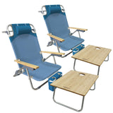 WKFAMOUT Folding Backpack Beach Chair 2 Pack Aluminum 5-Position with Samll Camping Table Bamboo Lay Flat Lounge Chair Outdoor f