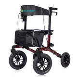 ELENKER All-Terrain Rollator Walker with Non-Pneumatic Tire 12Front Rubber Wheels, Compact Folding Design for Seniors, Red
