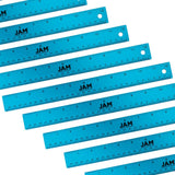 JAM PAPER Strong Aluminum Bulk Rulers - 12 Inch - Metal Ruler with Non-Skid Cork Backing - Blue Metallic - 12/Pack