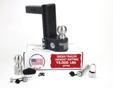 Weigh Safe Steel Drop Hitch - Adjustable Trailer Hitch with Ball Mount - Designed for 2 Receivers - Includes 2 Tow Balls - 8 Dro
