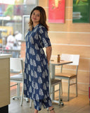 Anni Designer Women'S Rayon Viscose A-Line Printed Kurta With Pant (Kopek Blue-Vks01_L_Blue_Large),Blue,L,,,